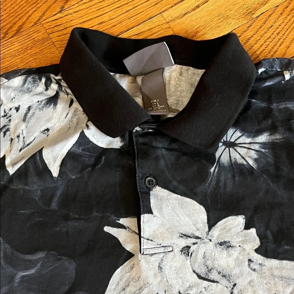 H&M Black Polo with White Floral Print
